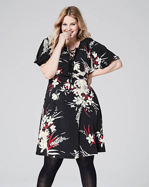 Black/Red Floral Tea Dress Simply Be