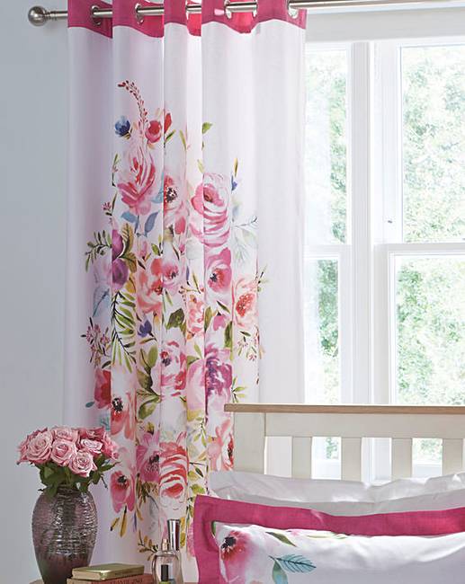 Bright Floral Eyelet Lined Curtains | Fifty Plus