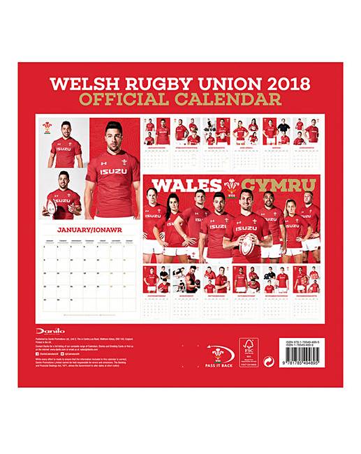 2018 Welsh Rugby Union Calendar J D Williams