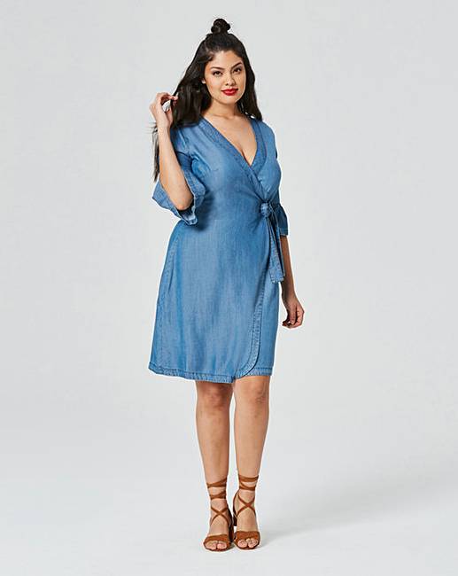 Soft Lyocell Denim Wrap Front Dress Simply Be