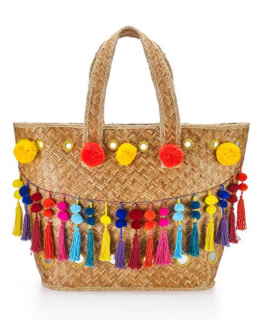 Glamorous Pom Pom Straw Bag | Simply Be