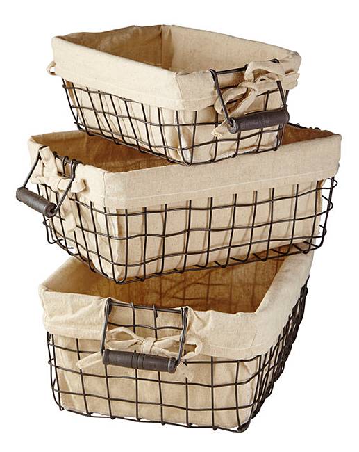 Set of 3 Lined Wire Baskets Oxendales