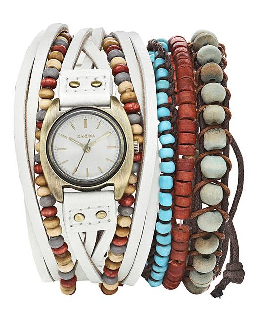 Kahuna White Strap Watch & Bracelet Set Marisota