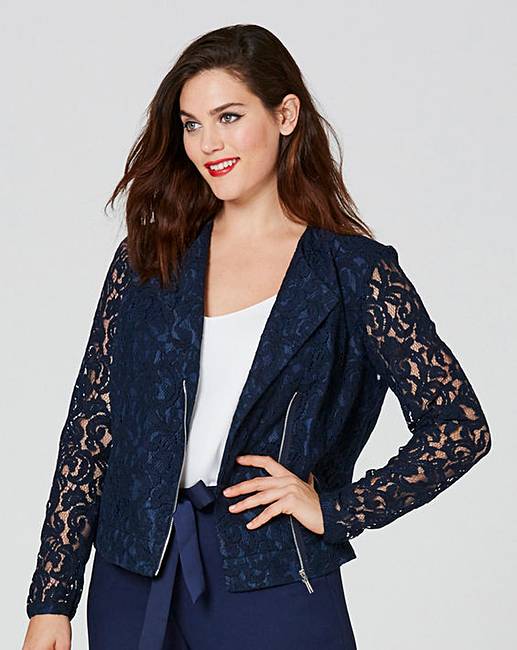 Navy Lace Biker Jacket Simply Be