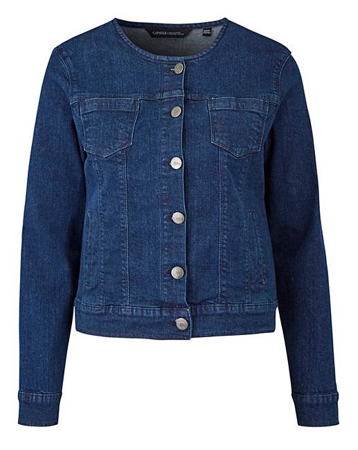 Collarless Denim Jacket Crazy Clearance