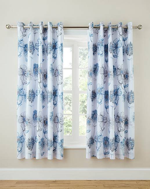 Banbury Pale Blue Floral Lined Curtains Julipa