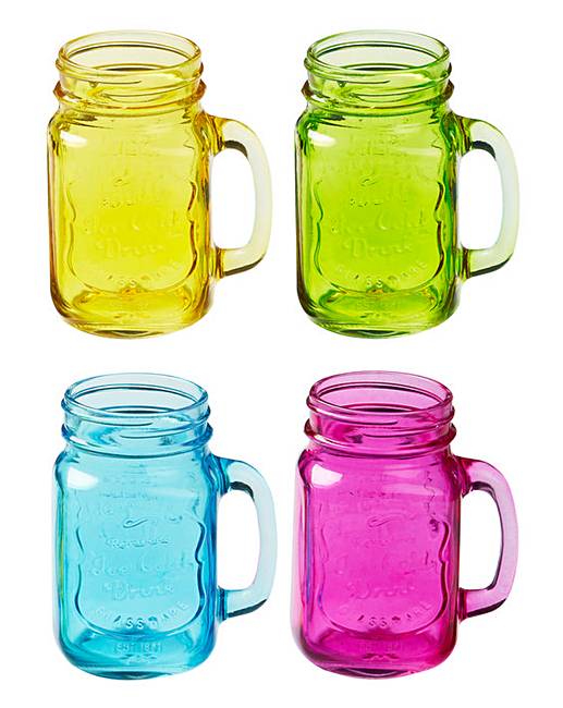 Jam Jar Handled Glasses Set of 4 Crazy Clearance