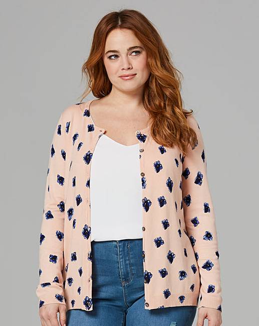 Pink Floral Print Crew Neck Cardigan Fashion World