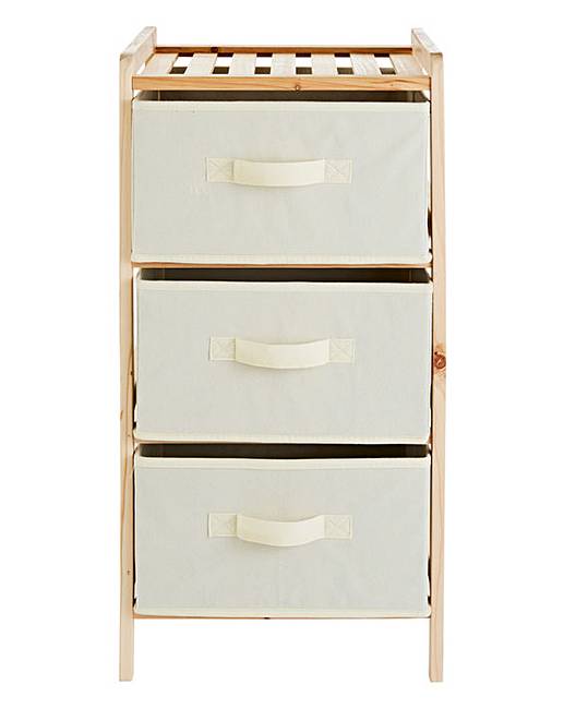 3 Tier Wooden Shelf Unit Canvas Drawers Marisota