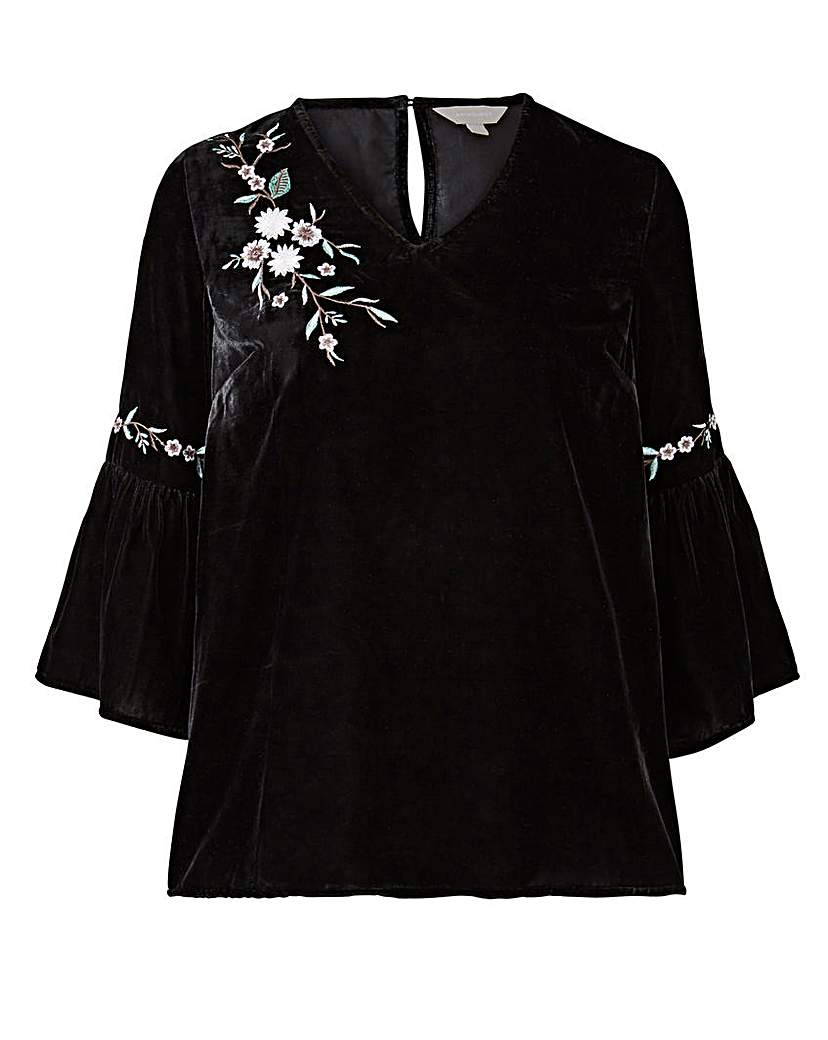 Black Embroidered Velvet Shell Top Black Embroidered Velvet Shell Top