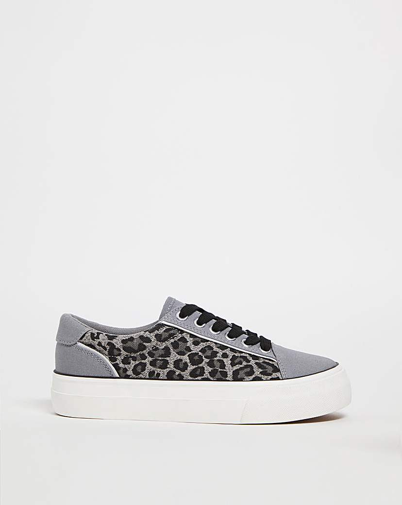 Lace Up Printed Canvas Trainer Wide Fit
