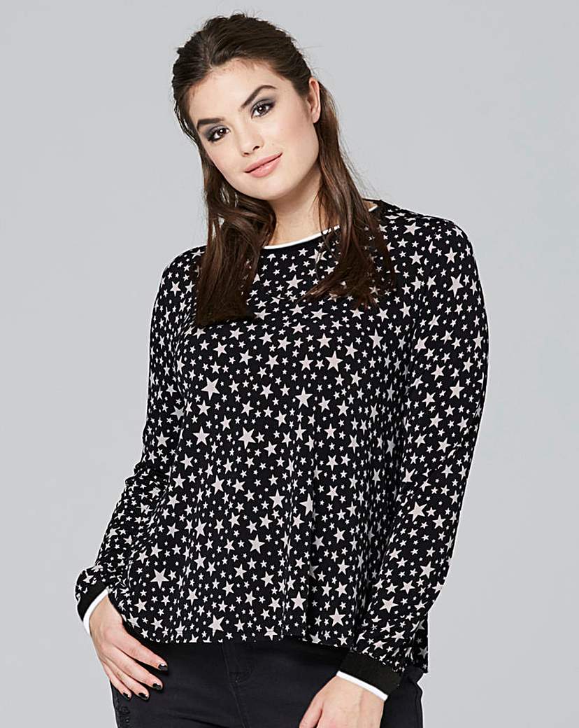 Star Print Sports Rib Trim Top Star Print Sports Rib Trim Top