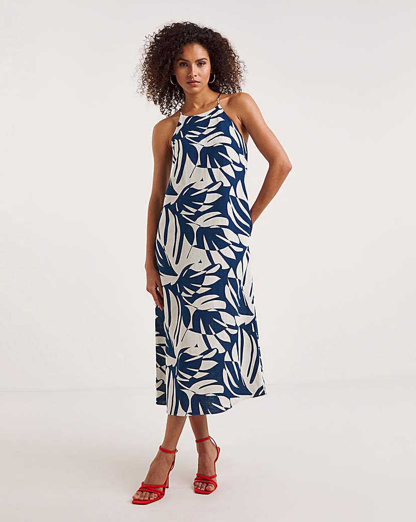 Ro&Zo Palm Print Linen Blend Dress