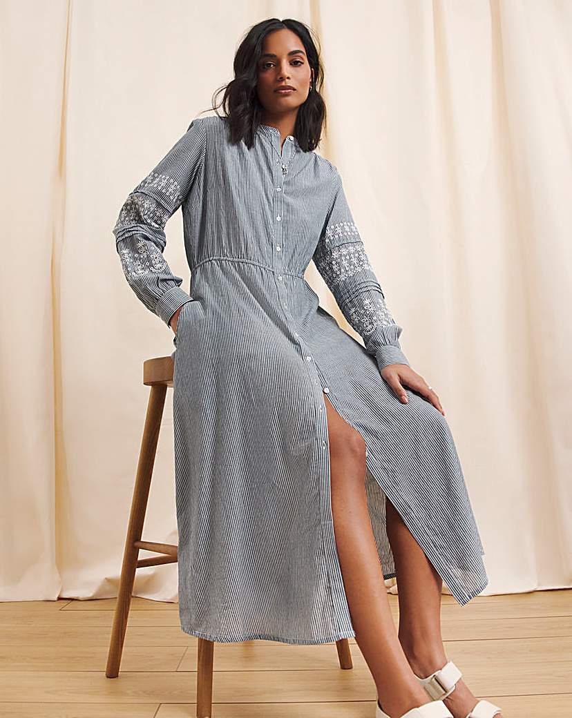 Embroidered Sleeve Button Down Dress