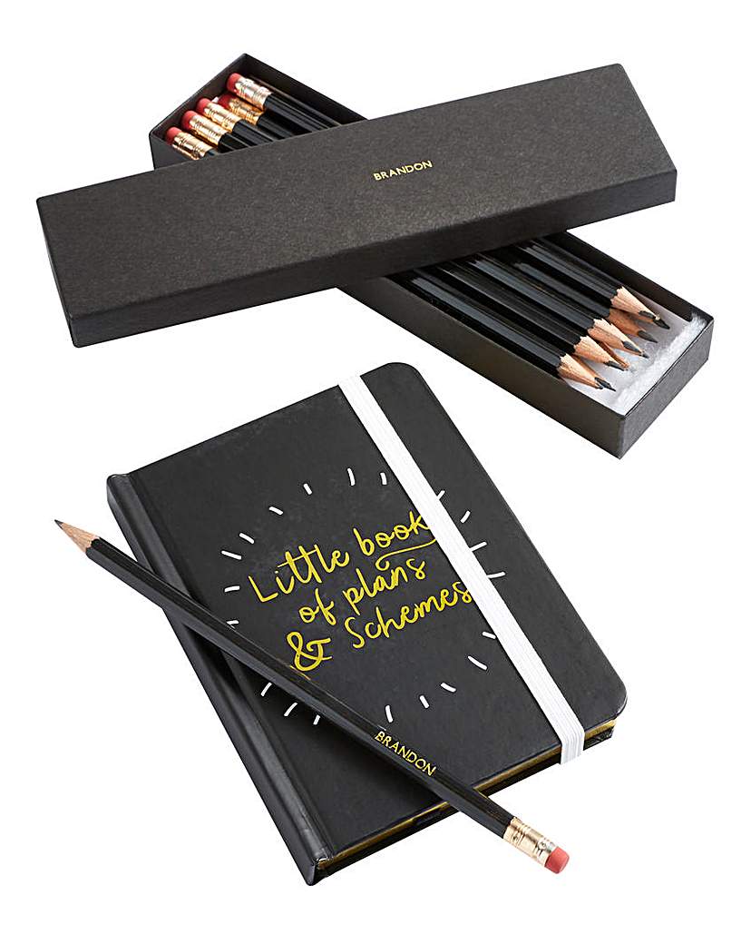 Black Notebook & Personalised Pencils Black Notebook & Personalised Pencils