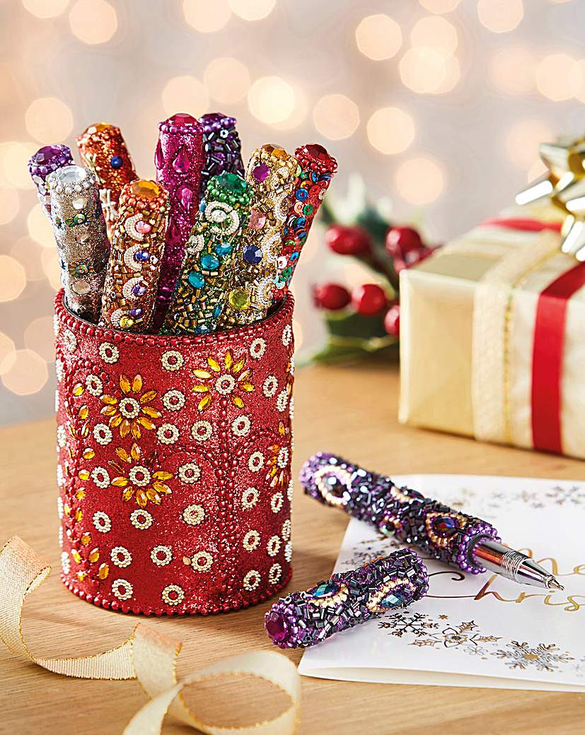 Beaded Pen Pot with 10 Pens Beaded Pen Pot with 10 Pens