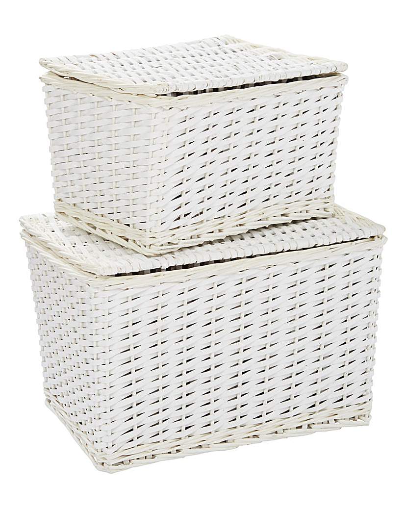 White Split Wood Set of 2 Trunks White Split Wood Set of 2 Trunks
