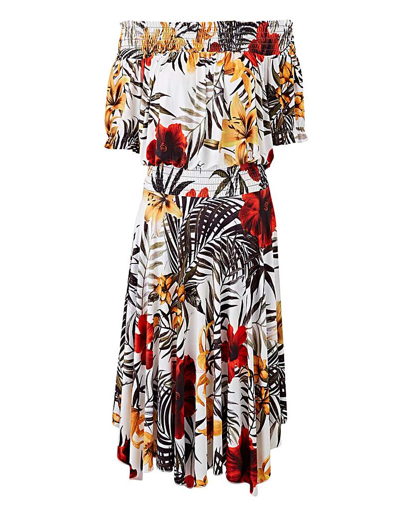 Tropical Print Bardot Dress