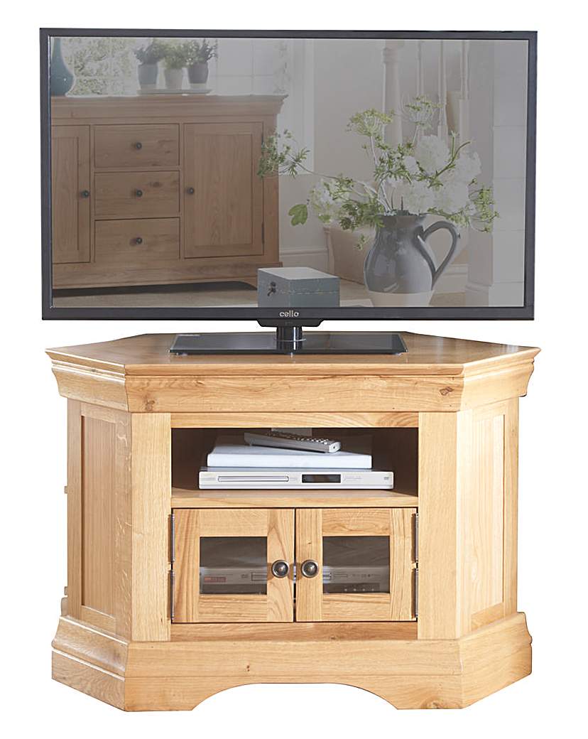 Newark Oak and Oak Veneer Corner TV Unit Newark Oak and Oak Veneer Corner TV Unit