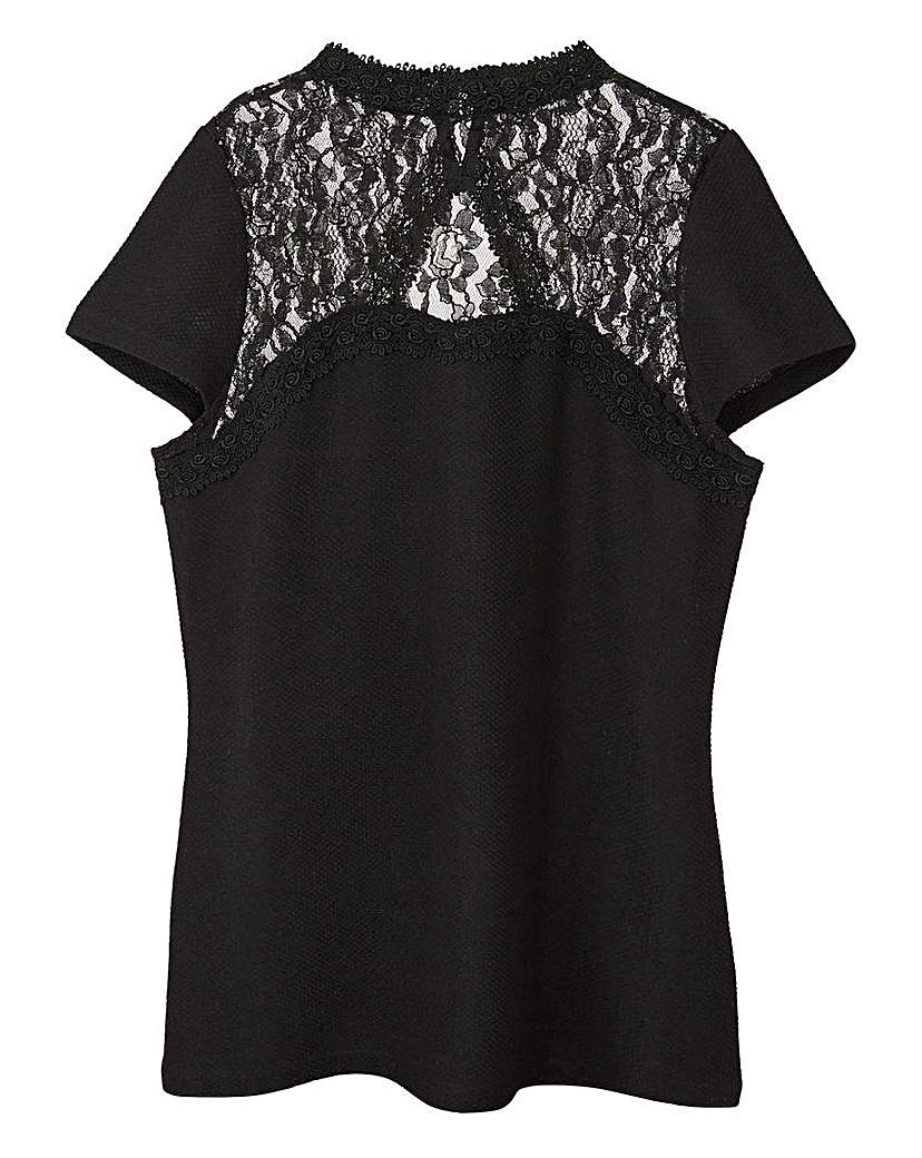 Black Textured Top with Lace Trim Black Textured Top with Lace Trim