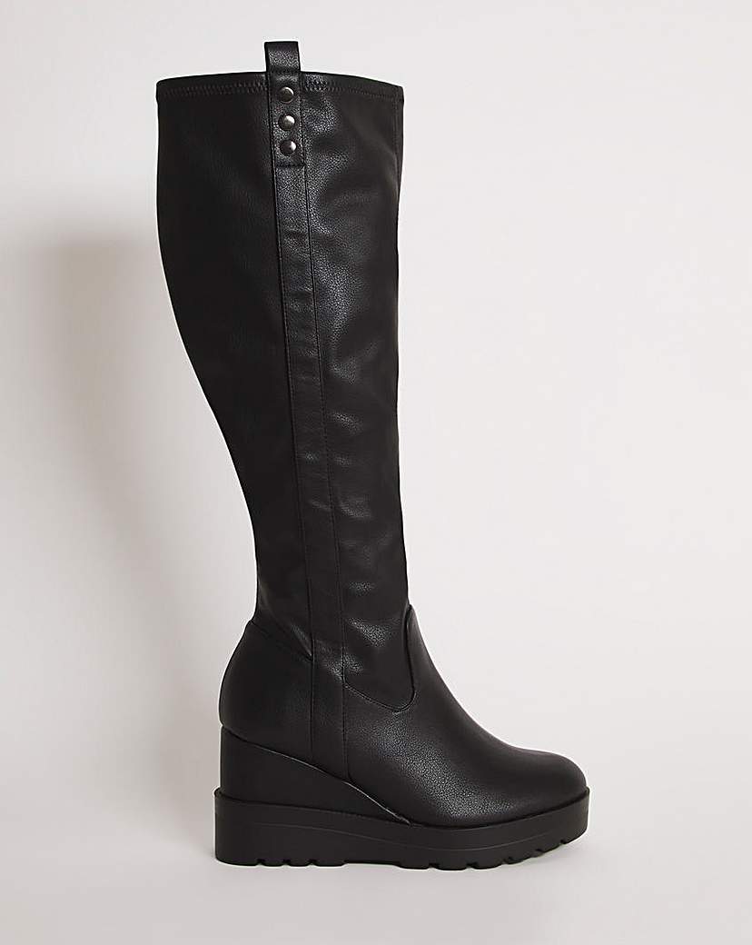 Stretch Wedge Knee Boots Ex Wide C