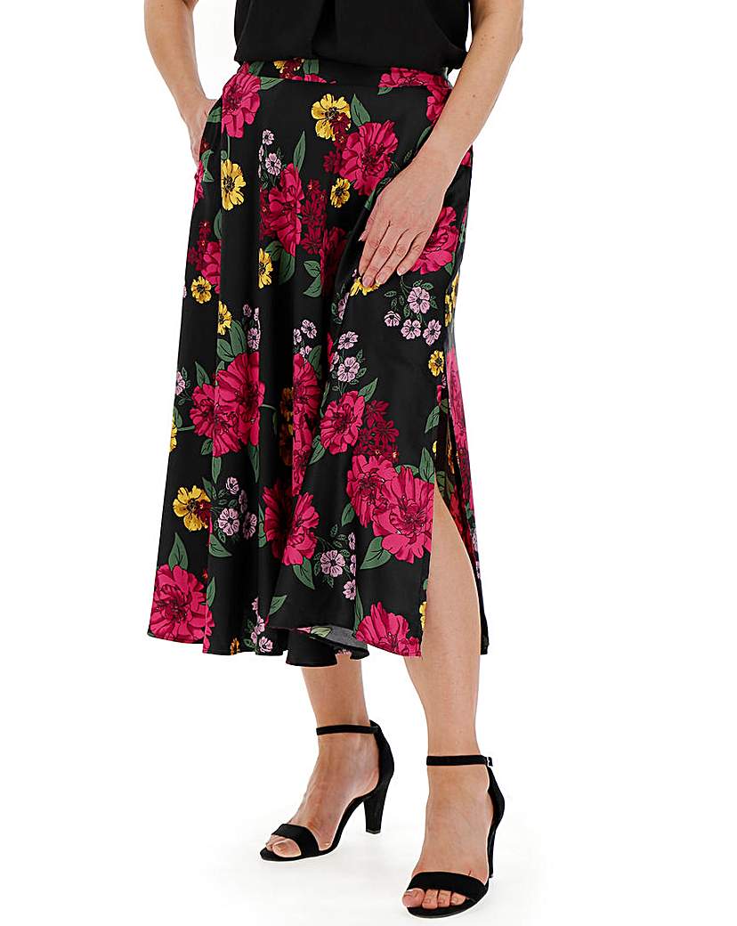 Floral Print Satin Prom Midi Skirt