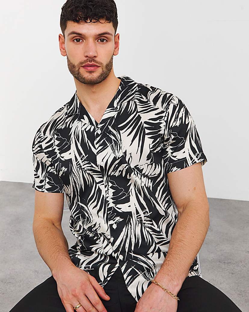 Mono Palm Print Cuban Collar Shirt