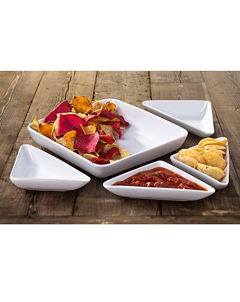 White 5 Piece Stacking Chip and Dip Set White 5 Piece Stacking Chip and Dip Set