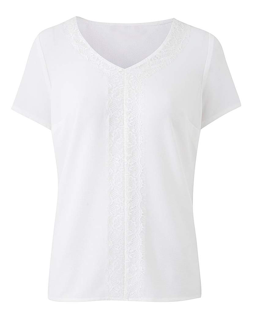 Bubble Crepe Shell Top with Lace Trim Bubble Crepe Shell Top with Lace Trim