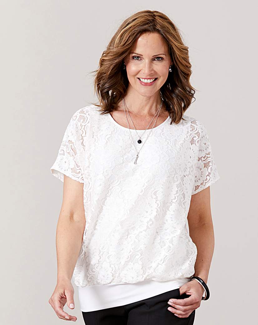 Lace Jersey Top with Bubble Hem Lace Jersey Top with Bubble Hem