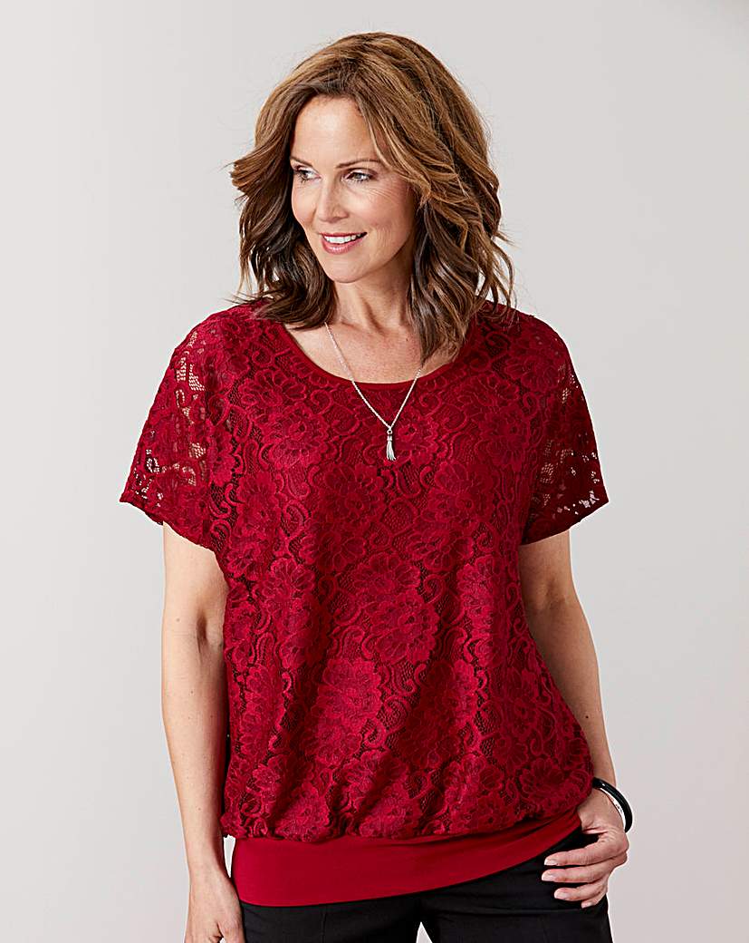 Lace Jersey Top with Bubble Hem Lace Jersey Top with Bubble Hem