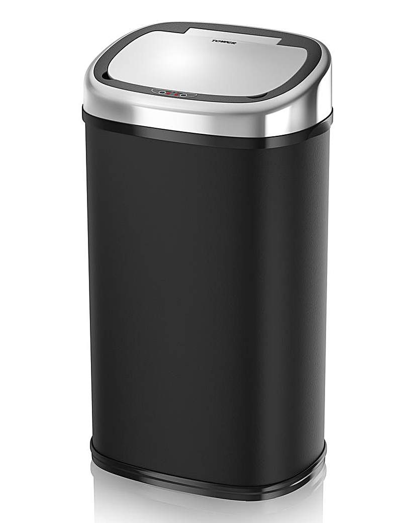 Tower 58L Black Square Sensor Bin Tower 58L Black Square Sensor Bin