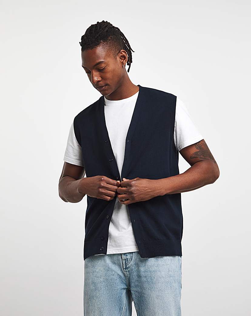 Dark Navy Button Up Knit Sweater Vest | Jacamo