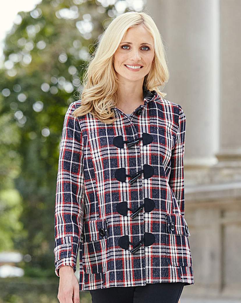 Navy/Red Check Duffle Coat Length 28in Navy/Red Check Duffle Coat Length 28in