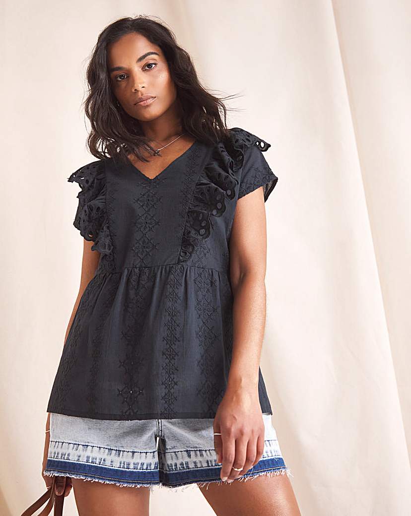 Anise Flora Embroidered Frill Top