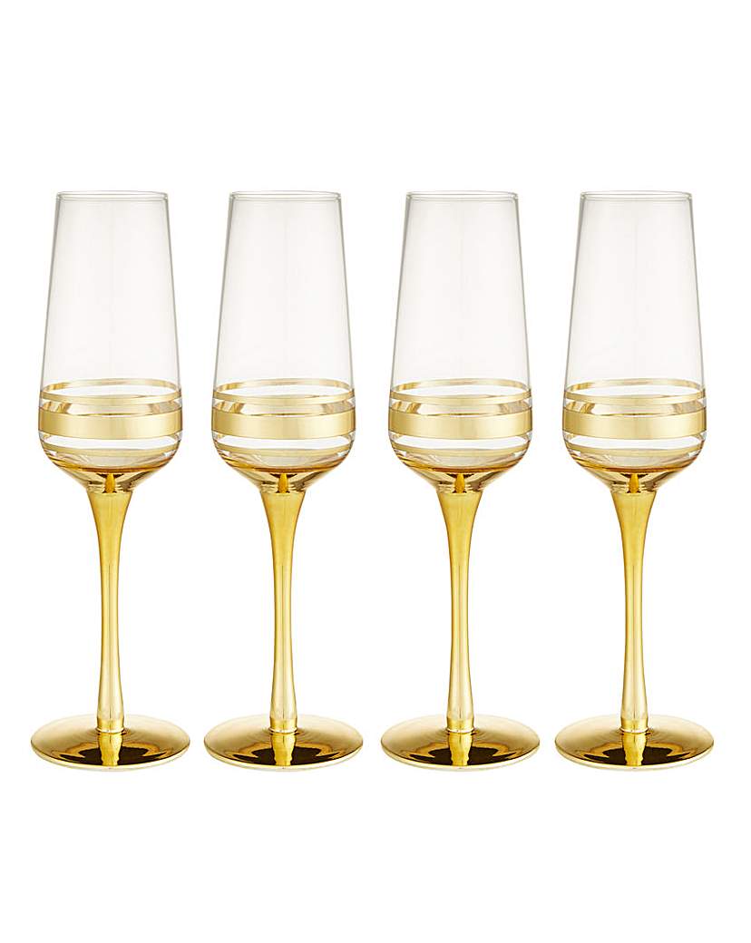 Gold Double Band Champagne Flutes Set 4 Gold Double Band Champagne Flutes Set 4