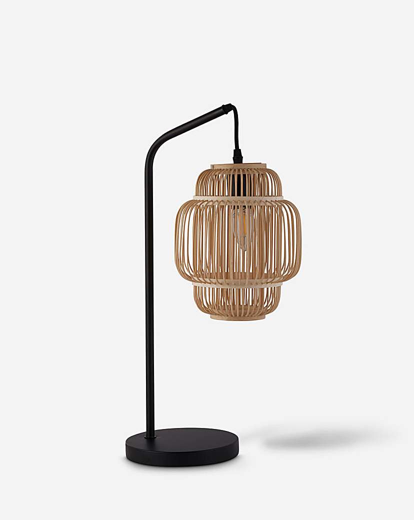 Image of Black Table Lamp With Bamboo Frame Shade