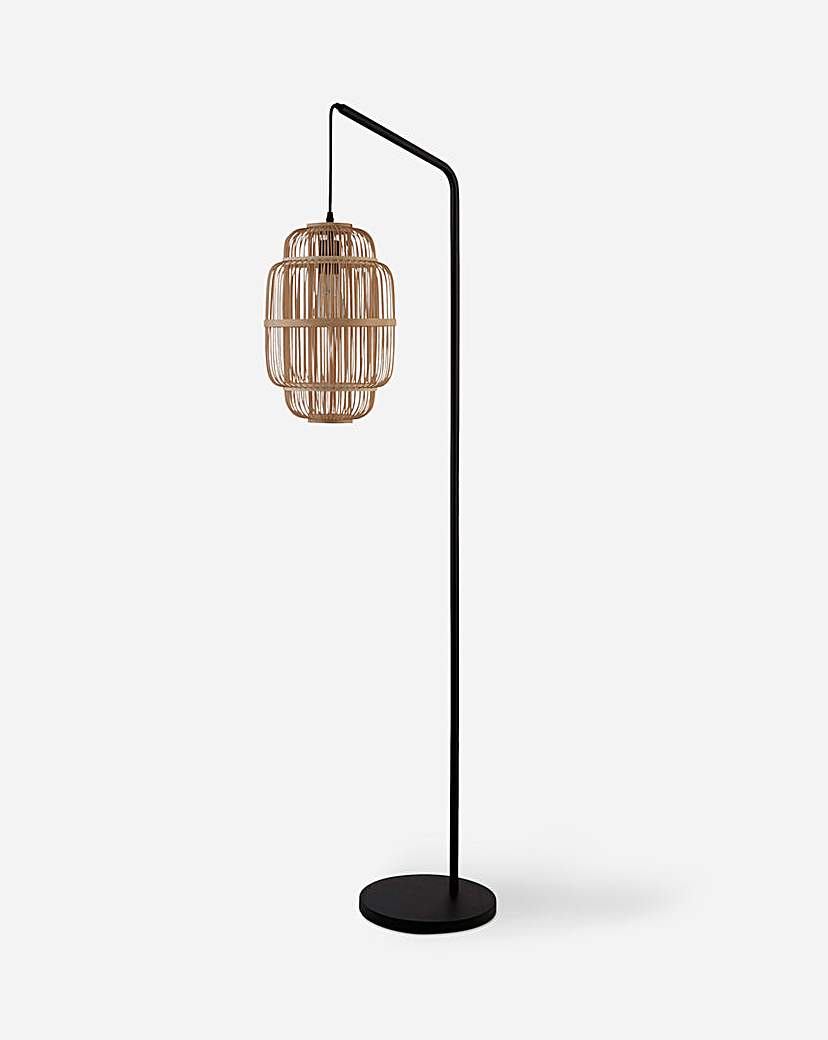 Image of Black Floor Lamp With Bamboo Frame Shade