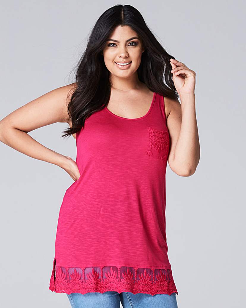 Hot Pink Lace Trim Vest Top Hot Pink Lace Trim Vest Top