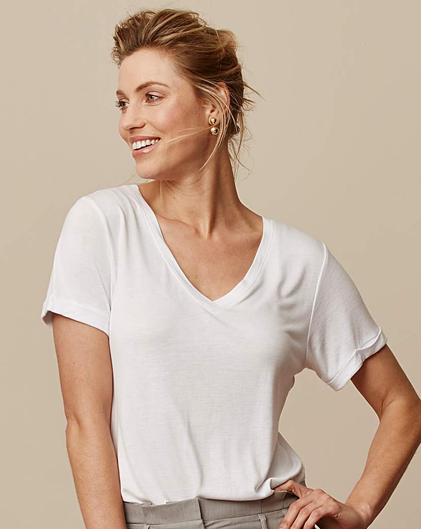 White V Neck Viscose Tshirt White V Neck Viscose Tshirt