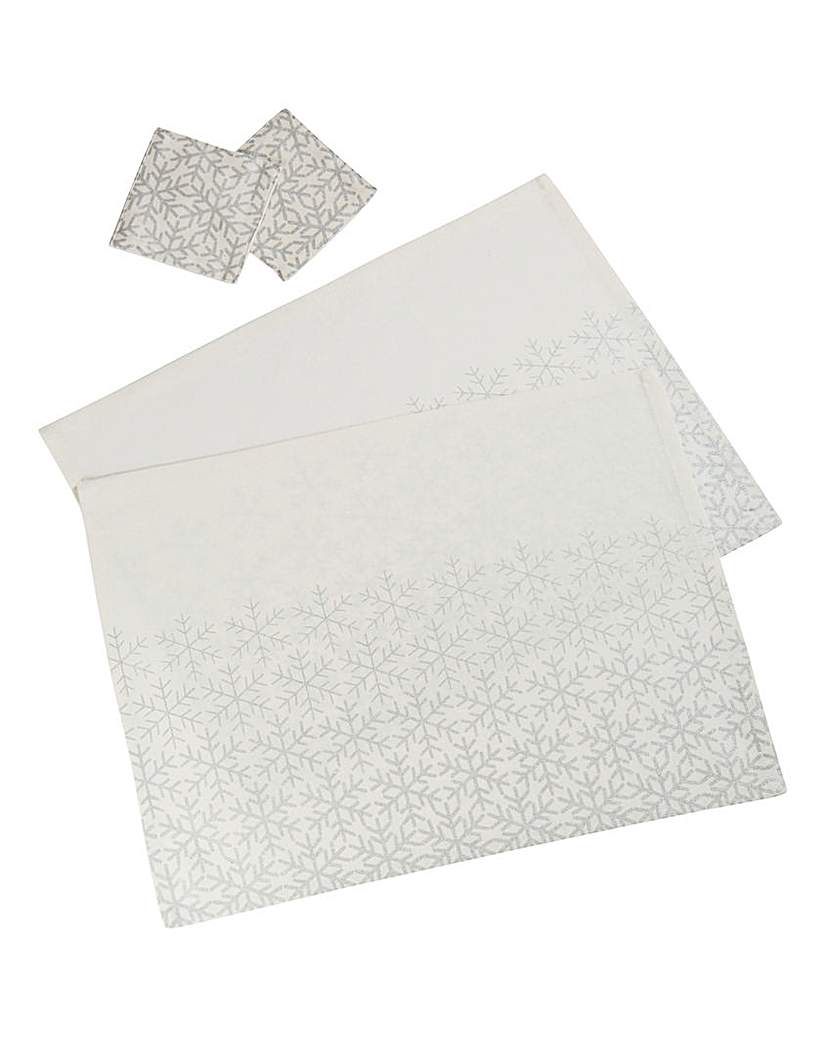 Silver Snowflakes Pk2 Placemats & Coaste Silver Snowflakes Pk2 Placemats & Coaste