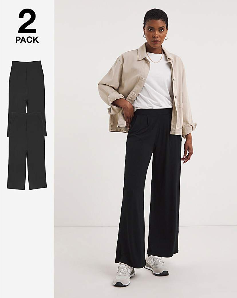 2 Pack Pull On Wide Leg Trousers