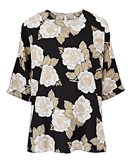 Black Floral Drop Sleeve Top