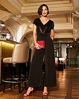 Joanna Hope Petite Sequin Trim Jumpsuit