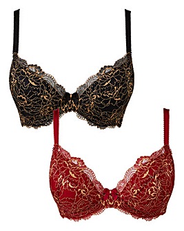 2 Pack Ella Plunge Red/Black Bras