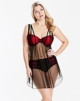 Sasha Fishnet Black/Red Plunge Babydoll