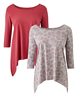 Blush/Grey Print Pack of 2 Hanky Hem Top