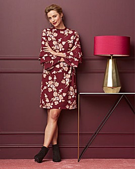 Purple Ruffle Sleeve Foil Print Tunic