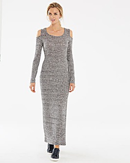 Grey Cold Shoulder Rib Marl Maxi Dress