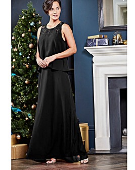 Lace Yoke Layer Maxi Dress